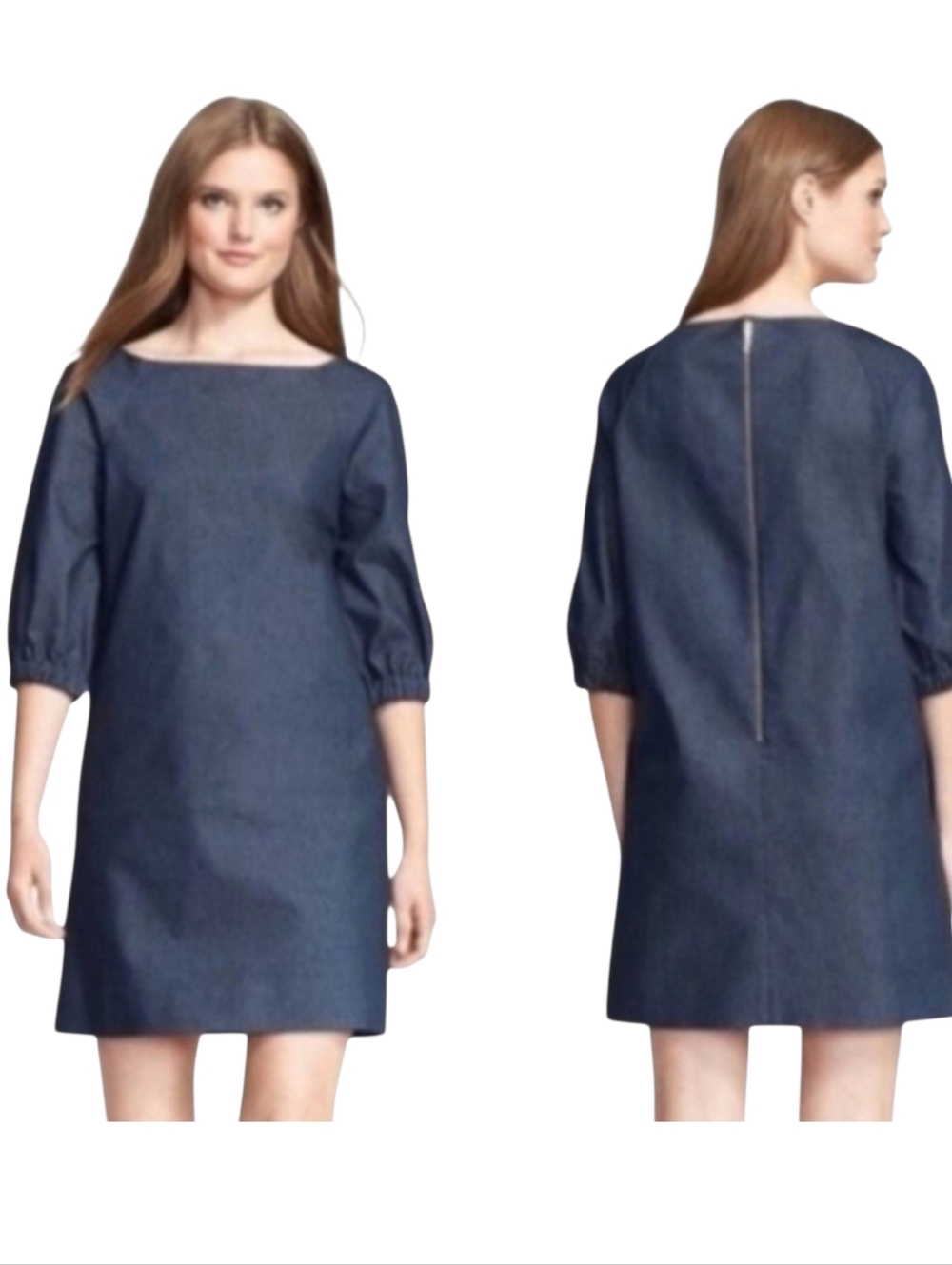 Kate Spade New York Blouson Sleeve Denim Shift Dress Minimalist Sz 8